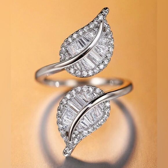 Cubic Zirconia Leaf Shaped Open Ring - Picture 4 of 13